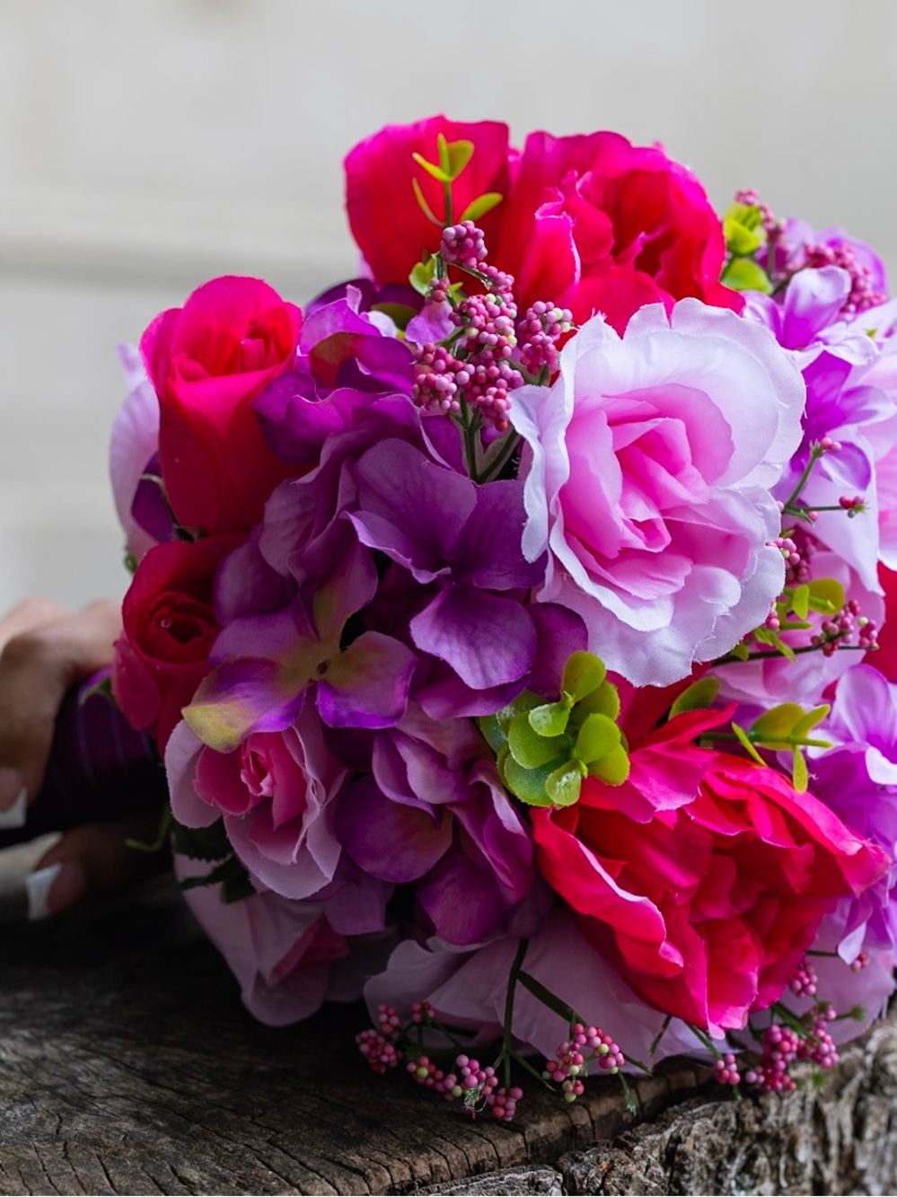 Vibrant Pink & Purple Artificial Floral Bouquet